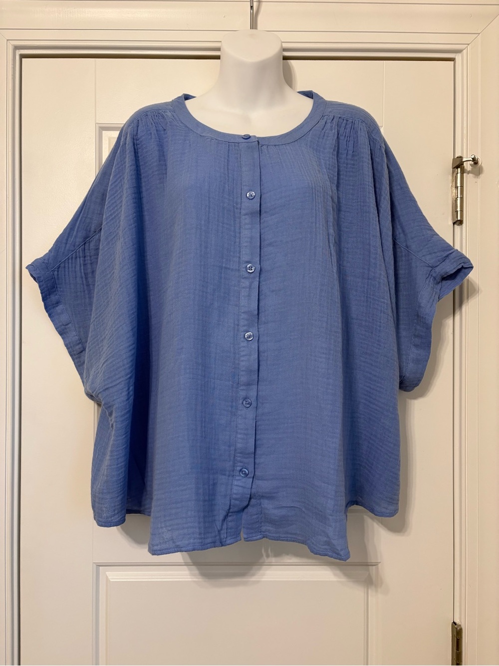 NWT Market & Spruce Lightweight Button-Front Blue Gauze top